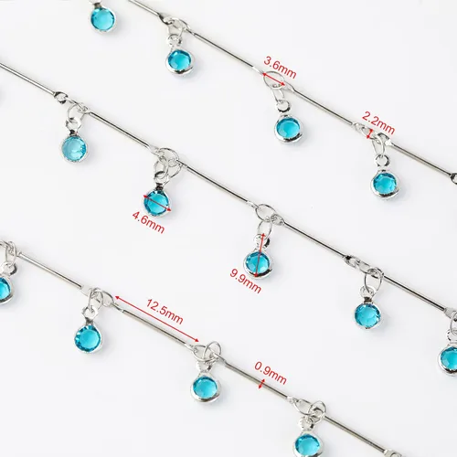 Miniatura 3 de YOUBEIYEE Cadenas de cuentas de cristal azul para hacer joyas, collar de plata de cristal colgante, cadenas para el tobillo, cadenas de bricolaje a