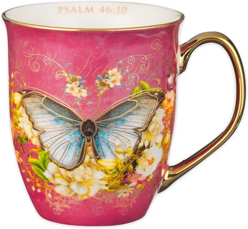 Miniatura 8 de Taza de café de cerámica azul pavo real de Christian Art Gifts con acentos dorados – Taza de 14 oz. libre de plomo y cadmio, taza inspiradora