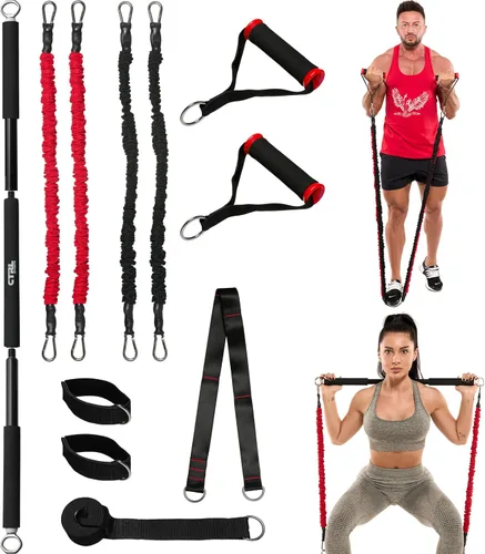 Barra de banda de resistencia para fitness, entrenamiento para ejercicio, sentadillas, bíceps, tríceps, hombros, espalda, 3 partes ajustables para
