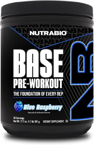 NutraBio Base Pre-Entrenamiento Polvo 200mg Cafeína, Energía Sostenible, Enfoque, Resistencia, Bombeo, Sin Azúcar Preentrenamiento Limpio para