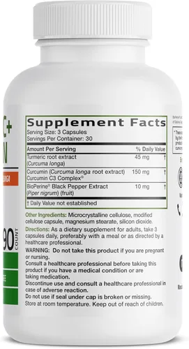 Miniatura 2 de Bronson Curcumina de cúrcuma extra fuerte, antioxidante, apoyo articular y digestión con BioPerine, sin OMG, 90 cápsulas vegetarianas