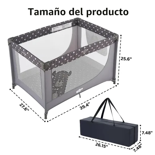 Miniatura 2 de Cuna portátil para bebé Pamo Babe con colchón y bolsa de transporte, color gris