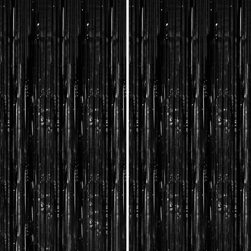 Dazzle Bright Paquete de 2 cortinas tipo telón de fondo negro, 3 x 8 pies, cortinas metálicas de oropel con flecos, fondo de cabina de fotos para