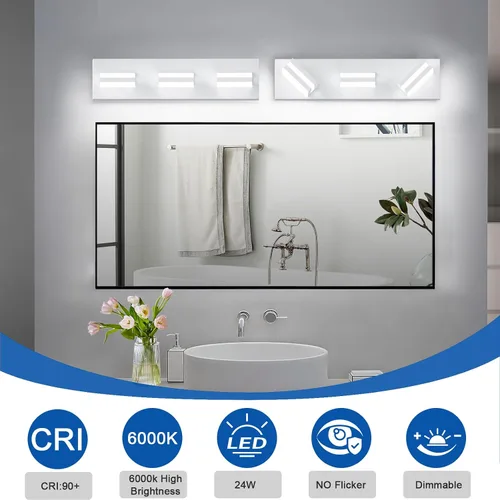 Miniatura 4 de IZORRO Luces LED modernas para baño (8 luces, regulables), iluminación de pared acrílica blanca mate, luces de tocador para baño sobre espejo, 6000