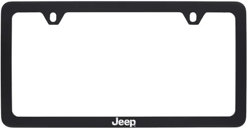 Marco para matrícula de Jeep con revestimiento metálico negro y borde delgado de cromo expuesto