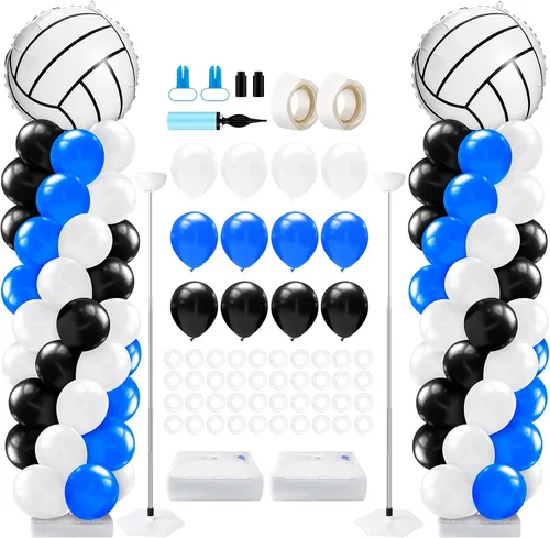 Miniatura 28 de Kasyat Juego de 2 soportes de columna de globos para fiesta de arañas con 2 arañas y 100 globos de látex rojos, azules y negros, soportes de arco