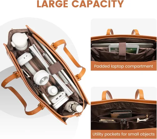 Miniatura 4 de LOVEVOOK Bolsa para Laptop para Mujeres de 15.6 pulgadas Bolsa Tote de Lona para Laptop, Bolsa de Trabajo de Gran Capacidad con Cartera de Mano