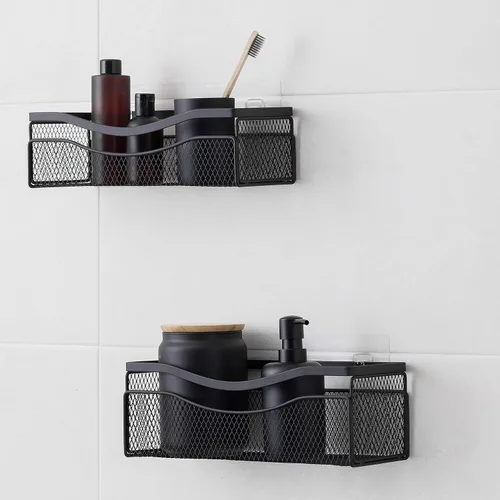 KINCMAX Estante de ducha para ducha interior, 2 unidades, organizador de cocina autoadhesivo con 4 ganchos, gran capacidad, estantes de baño sin