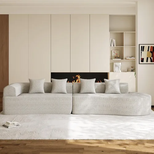 Miniatura 3 de Sofá modular de gran tamaño de 147 pulgadas para sala de estar, moderno sofá de felpa de felpa de 4 plazas extra profundo y ancho, con 4 cojines,
