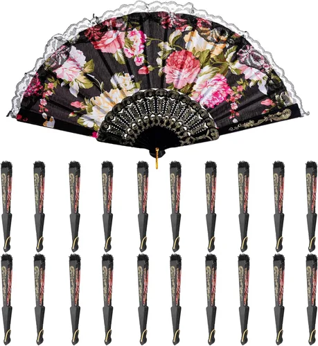 QIRMIZI Paquete de 20 abanicos de mano plegables grandes de seda, elegante ventilador chino para rave, ventilador renacentista de mano para