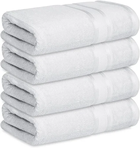 Miniatura 2 de Casa Lino Juego de 4 toallas de baño blancas (54 x 27 pulgadas) – Juego de toallas de baño grandes – Toallas de baño 100% algodón para baño