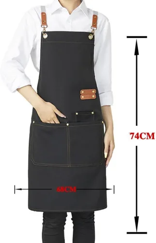 Miniatura 3 de Delantal de chef de lona con espalda cruzada para hombres y mujeres con correas ajustables y bolsillos grandes, delantal de lona