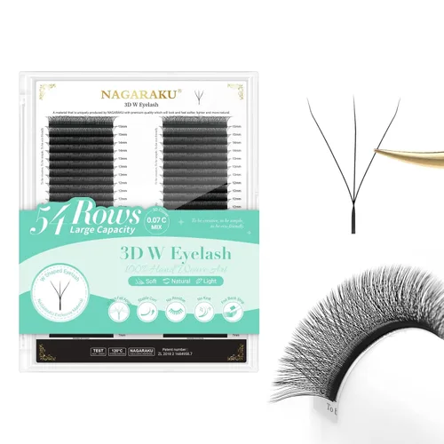 Miniatura 33 de NAGARAKU Extensiones de pestañas Double Tips 4D W, suministros con puntas dobles, gruesas con rizado D de 0.07 mm, bandeja mixta 8-15 mm, 0.07-D