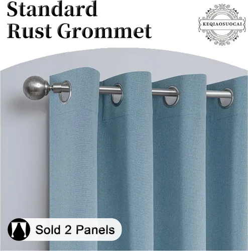 Miniatura 5 de KEQIAOSUOCAI Cortinas de lino 100% opacas de 100 pulgadas de largo, 2 paneles para dormitorio, estilo casa de campo moderna, completamente negro