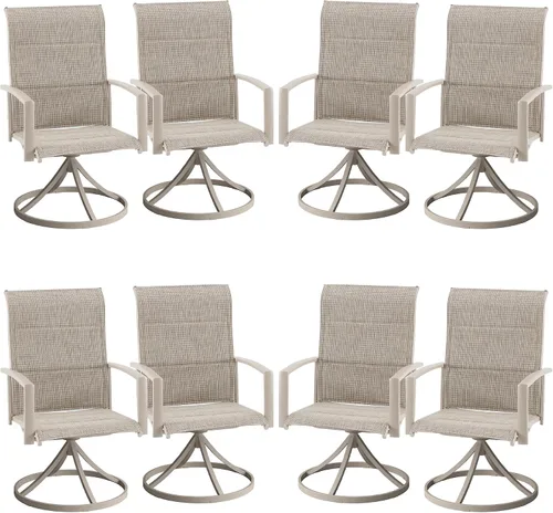 Miniatura 23 de VICLLAX Juego de 2 sillas de comedor giratorias para patio, sillas de exterior de tela de malla de textileno acolchada con reposabrazos para porche