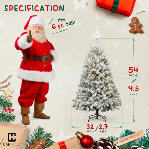 Miniatura 2 de CAPHAUS 4.5 pies Árbol de Navidad artificial preiluminado con nieve esmerilada, 200 luces LED y 398 puntas, árbol de Navidad falso con soporte
