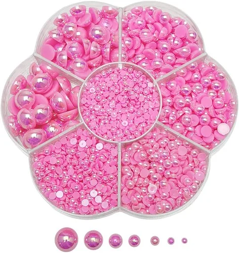 Miniatura 12 de Chenkou Craft - 1 caja con 3000 mitades de perlas, cuentas circulares con inferior plano, gemas sueltas Media bola fucsia oscura
