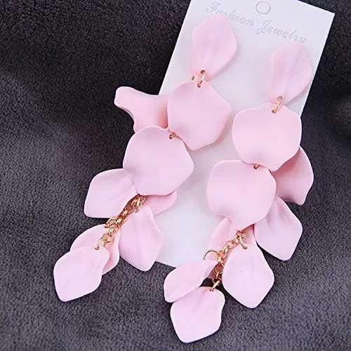 Miniatura 5 de Aretes largos de acrílico con pétalos de rosa, aretes bohemios de resina para regalos de mujer