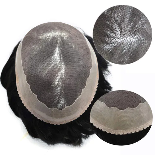 Miniatura 6 de LYRICAL HAIR Toupee - Peluca de cabello humano negro para hombre, monofilamento fino, monofilamento de piel polivinílica alrededor de los sistemas