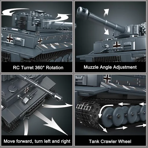 Miniatura 4 de Mould King MOC - Bloques de construcción de tanque de tigre, control remoto por aplicación, kit de bloques de construcción de modelo de vehículo