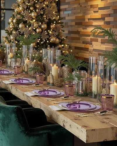 Miniatura 8 de Nervure Juego de 175 platos de plástico morado transparente, juego de platos de fiesta morados para 25 invitados, incluye 25 platos de cena, 25
