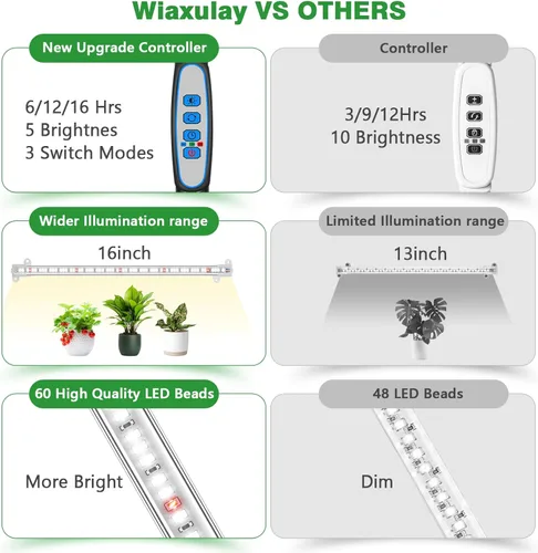 Miniatura 5 de Wiaxulay - Tiras de luz LED para cultivo de plantas de interior, luz de crecimiento de espectro completo de 6000K, lámpara solar con temporizador