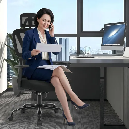 Miniatura 8 de Silla de oficina ergonómica, silla de escritorio ejecutiva de malla con respaldo alto con altura ajustable y reposabrazos ajustables, soporte