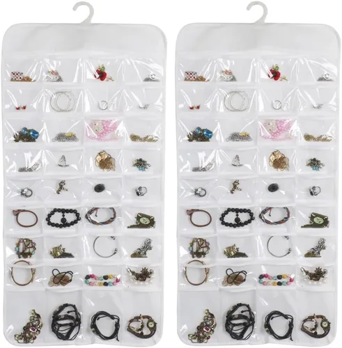 Miniatura 5 de Organizador de joyas colgante de doble cara con 72 bolsillos transparentes suaves para guardar joyas