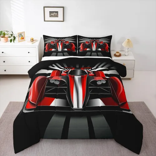 Miniatura 26 de Erosebridal Juego de edredón de camión de bomberos para niños, juego de ropa de cama de panal rojo brillante con diseño de panal de abeja