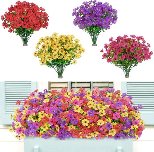 Miniatura 16 de Lifewit Flores artificiales para interiores y exteriores, 12 paquetes de flores falsas de plástico con hojas de eucalipto para decoración del jardín