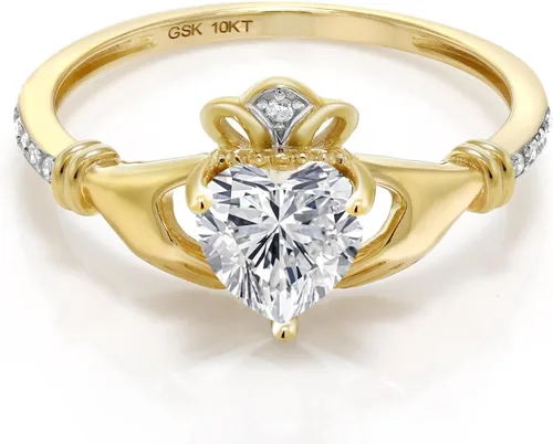 Miniatura 103 de Gem Stone King Anillo de compromiso claddagh celta irlandés de oro amarillo de 10 quilates con piedra preciosa en forma de corazón de 0.236 in