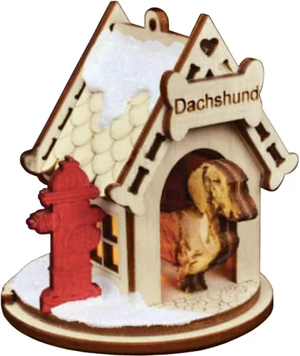 Miniatura 4 de Basset Hound Dog Tea Light Display Adorno de Navidad de madera para árbol de Navidad
