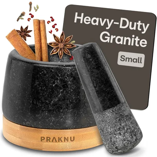 Praknu Juego de mortero y mortero pequeño, molinillo de piedra resistente de 1 taza para especias y hierbas, molcajete de granito duradero, cuenco