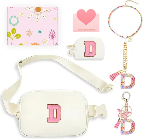 Miniatura 53 de Regalos de moda para niñas adolescentes, cangurera con monograma para niña con llavero, collar, dijes de taza, tarjeta de felicitación y caja