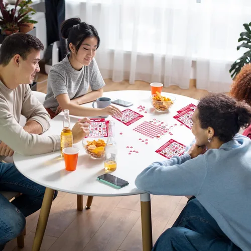 Miniatura 7 de jollylife Tarjetas de bingo para 40 jugadores para el día de San Valentín, suministros para fiestas, actividades para adultos (rosa)