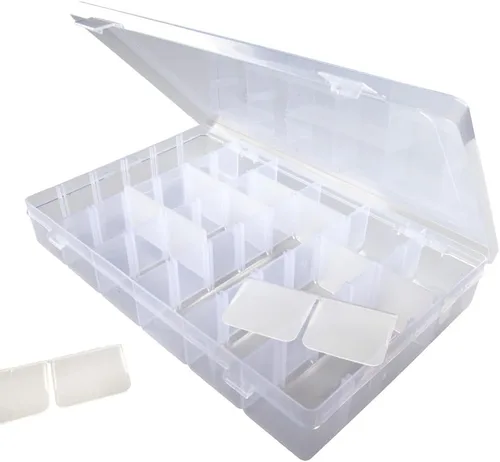 Miniatura 2 de Craft County Caja organizadora de hilo e hilo para bordar, 17 compartimentos, plástico blanco transparente, vacía (organizador)