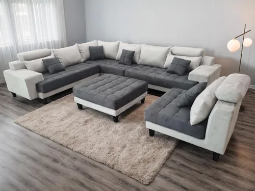 Miniatura 9 de Stendmar Sofá seccional reversible en forma de L y U, conjunto de sofás modernos de tela de microfibra S150D (gris bicolor/gris oscuro)