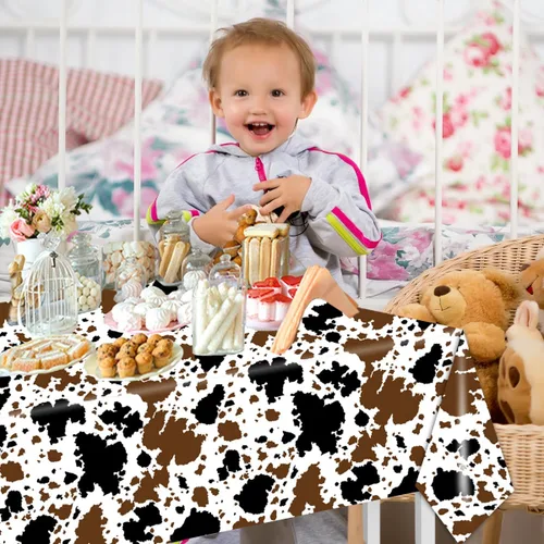 Miniatura 6 de CMUSKO Decoraciones de vaca de las montañas, 3 manteles con estampado de vaca, animales de granja, color negro y marrón, funda rectangular