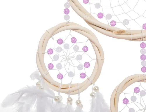 Miniatura 5 de Atrapasueños grandes de ratán, pluma de gallo morado claro con perla de lujo, multianillo, atrapasueños hecho a mano para dormitorio, atrapasueños