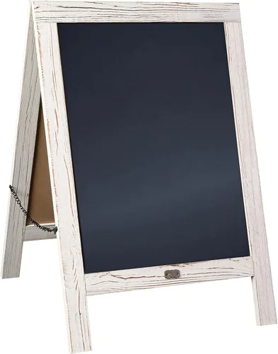 Miniatura 16 de Cartel en forma de "A" con pizarra de HBCY Creations: Letrero de madera maciza de 40x20 en forma de "A", pizarra rústica marrón de doble cara