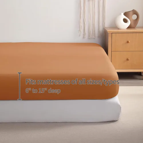 Miniatura 3 de BEDSUM - Sábana bajera de microfibra con bolsillo profundo para colchón, resistente a las arrugas, la decoloración y las manchas Naranja pálido