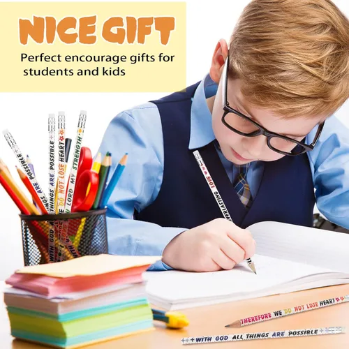 Miniatura 4 de Sinmoe 100 lápices de versículos bíblicos coloridos religiosos cristianos, inspiradores, regalos bíblicos inspiradores para niños, escuela, oficina