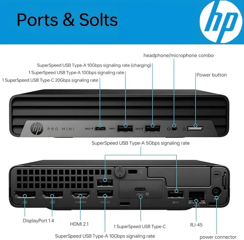 Miniatura 3 de HP Mini PC de escritorio, Pro Mini 400 G9, Intel i7-12700T hasta 4.70 GHz, (16 GB de RAM, 1 TB SSD), triple salida 4K, 7 puertos USB, RJ-45, diseño