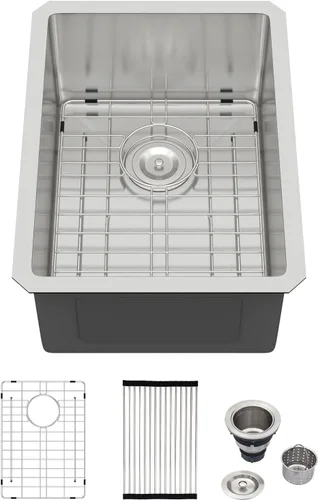 Miniatura 12 de Logmey Fregadero de cocina de montaje inferior de 33 pulgadas 33x19 Fregaderos de acero inoxidable SUS304 calibre 16 hechos a mano de un solo