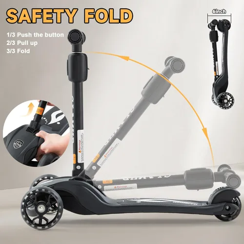 Miniatura 5 de GLAMUP Patinete para niños de 3 ruedas, manillar ajustable en altura para niños, sistema de inclinación para dirección y mecanismo de fácil plegado
