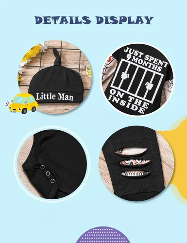 Miniatura 3 de Conjunto de 3 piezas de ropa para bebé y niño, manga de tatuaje, mameluco divertido y pantalones