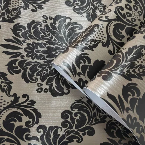 Miniatura 6 de JLHOUSE Papel tapiz de vinilo victoriano de damasco para pegar y despegar, papel tapiz autoadhesivo marrón/negro, papel extraíble para paredes