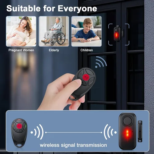 Miniatura 6 de Alarma de puerta con control remoto y luz de advertencia, alarma inalámbrica de puerta de piscina de 108 dB para seguridad de los niños, sensor