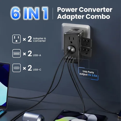 Miniatura 5 de Convertidor de voltaje de 2000 W 220 V a 110 V de EE. UU. a Europa para secador de pelo, convertidor para viajes europeos, adaptador de viaje con 2