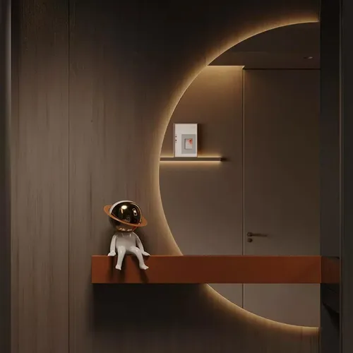 Miniatura 9 de Espejo de pared de media luna con luces, espejo LED para baño de 40 pulgadas, atenuación antivaho y botón táctil inteligente, espejo de tocador